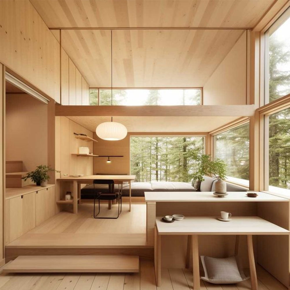 Thiết kế phòng khách đẹp đơn giản với nội thất gỗ tự nhiên