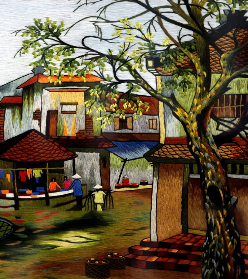 Nét đẹp làng quê Việt qua tranh thêu tay truyền thống