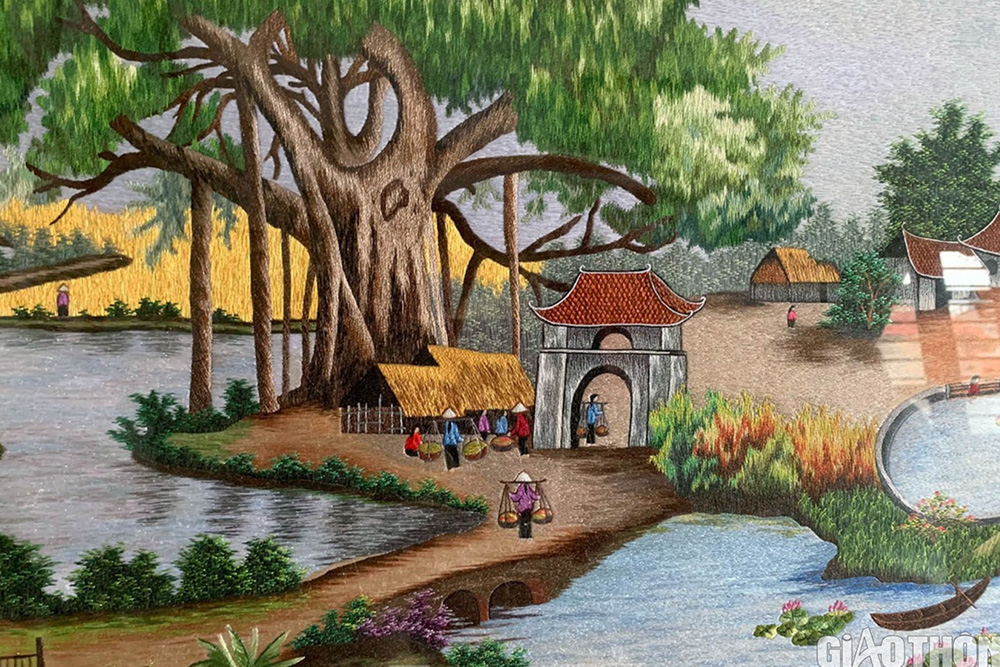 Nét đẹp làng quê Việt qua tranh thêu tay truyền thống